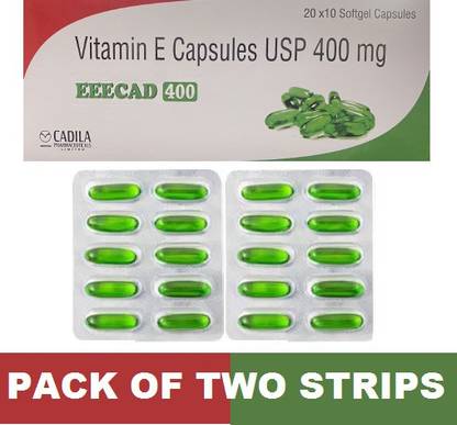 CADILA EEECAD 400 VITAMIN E CAPSULE 400I.USAME EVION FOR BETTER SKIN HAIRS2*10CAPSULES