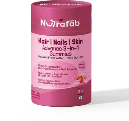 Nutrafab Hair, Skin & Nail Gummies – 30 Sugar-Free Gummies with Biotin Zinc & Iron.