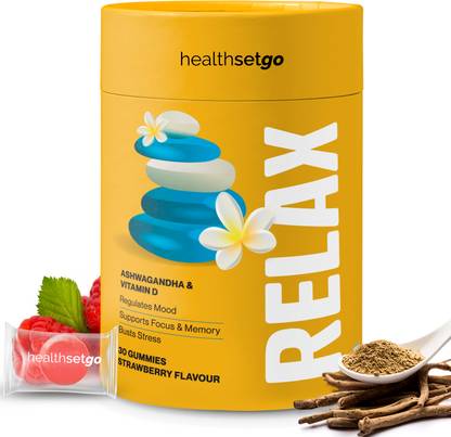 healthsetgo Stress Relief Ashwagandha Gummies | Vitamin D | Boosts Mood & Focus