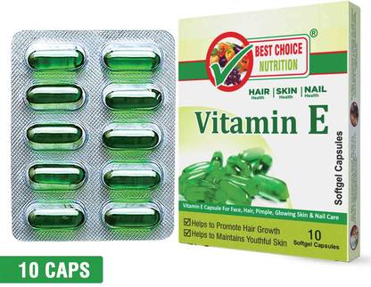BEST CHOICE NUTRITION vitamin e capsules E 400 Face Hair Pimple Glowing Skin & hair care 10 CAPSULES