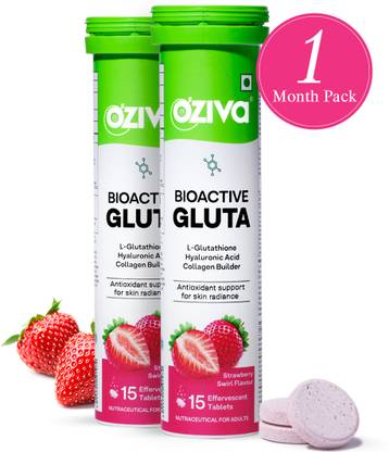 OZiva Bioactive Gluta Fizzy (Strawberry Swirl) To Reduce Pigmentation, 5 Antioxidants