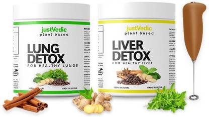justvedic Lung and Liver Detox Drink Mix Combo + Frother