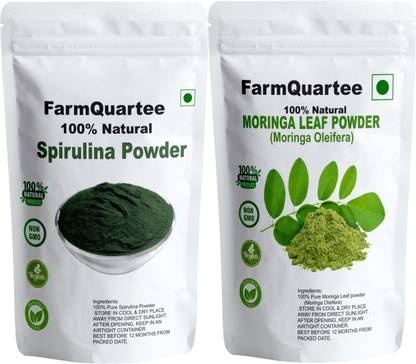 FarmQuartee Moringa Powder & Spirulina Powder - 75 GM Each (Green Superfood Combo Pack)