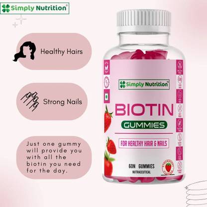 Simply Nutrition BIOTIN HAIR & NAILS GUMMIES/SUGAR FREE WITH BRAHMI, HIBISCUS, ROSEMARY, ALOEVERA