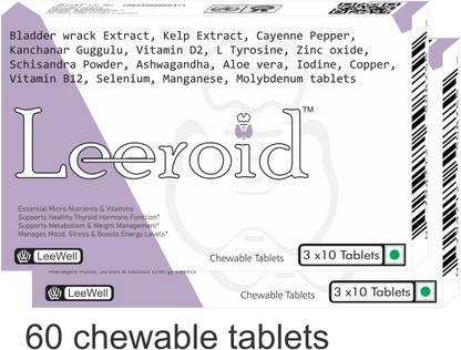 Leeroid Thyroid Care Support Chewable Kelp extract, L tyrosine, iodine, Guggul, Minerals
