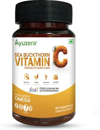 Ayuzera Seabuckthorn Capsules | Vitamin C, Antioxidants| Glowing Skin, Collagen Booster