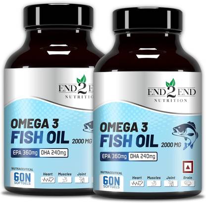 End2End Nutrition Omega 3 Fish Oil 2000mg with 360mg EPA & 240mg DHA - Heart Brain and Eye Health