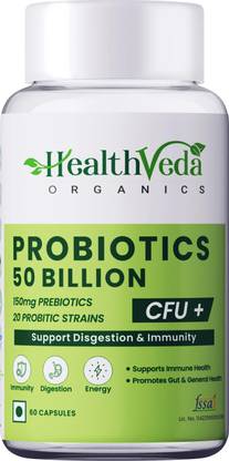 Health Veda Organics Probiotics 50 Billion CFU Multi-Strains for 10X Better Digestion & Immunity