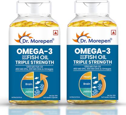 Dr. Morepen Omega-3 Fish Oil | 1250mg Triple Strength Capsules | No Fishy Burps