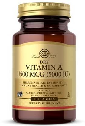 Solgar Dry Vitamin A, 5000 IU, 100 Tabs