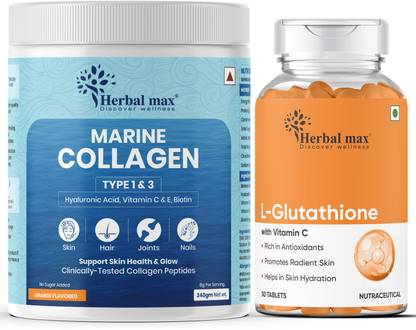 Herbal max L-Glutathione Vitamin C Tablet And Hydrolyzed Marine Collagen Supplement