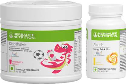 HERBALIFE Nutrition Afresh Energy Drik Mix Lemon Flavour 50g and DinoSTRAWBERRY 200g