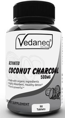 VedaneQ Coconut Charcoal Capsules, Natural Activated Charcoal, Gas Reliever 500MG
