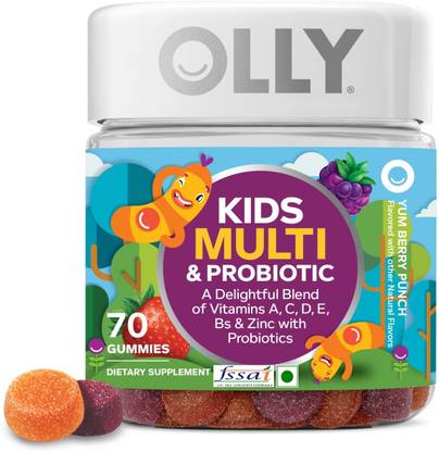 OLLY Kids Multi-Vitamin and Probiotic Gummy Supplements, Yum Berry Punch, 70 gummies