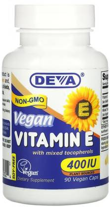 Deva Vegan Vitamin E with Mixed Tocopherols, Soy-Free, 400 IU, 90 Vegan Caps