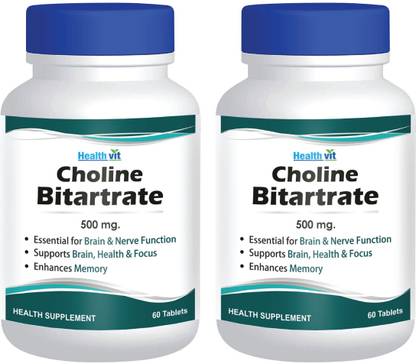 HealthVit Choline Bitartrate 500 Mg - 60 Tablets (Pack of 2)