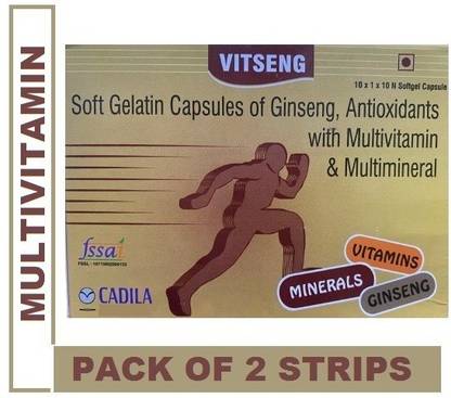 CADILA MULTIVITAMIN CAPS VITSENG SOFT GELATIN WITH GINSENG AND ANTIOXIDANTS (2*10CAPS)
