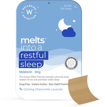 Wellbeing Nutrition Melts Restful Sleep Melatonin 5mg | Deep Sleep Supplement for Heathy Sleep cycle