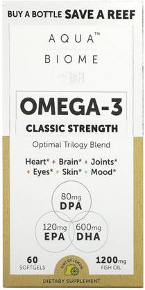 Enzymedica Aqua Biome, Omega-3, Classic Strength, Lemon, 600 mg, 60 Softgels