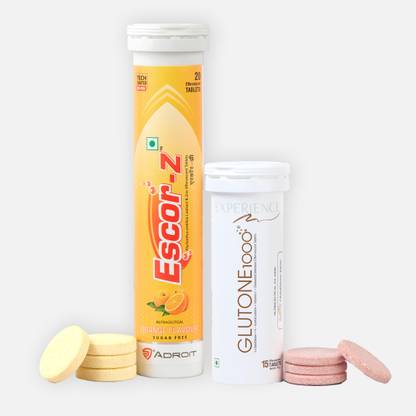 Glutone 1000 Effervescent 15 Tablets and Escor-Z Effervescent Orange Flavour 20 Tablets