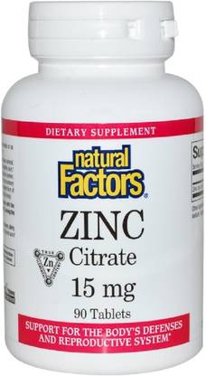 Natural Factors Zinc Citrate, 15 mg, 90 Tablets
