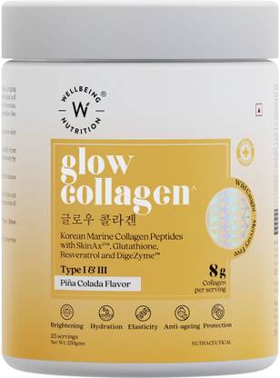 Wellbeing Nutrition Glow Collagen Powder for skin | Marine Collagen Supplements for Women & Men