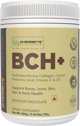 SHARRETS BCH+ Bovine Collagen Peptides with Hyaluronic acid & Vitamin C & D3, Choco