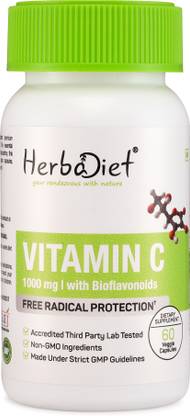 herbadiet Vitamin C 500mg 60 Capsules Ascorbic Acid, Bioflavonoids Supplement Antioxidant