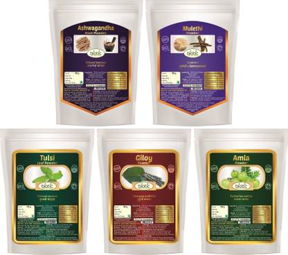 biotic Ashwagandha, Giloy, Tulsi, Amla and Mulethi Powder - Combo 100g each