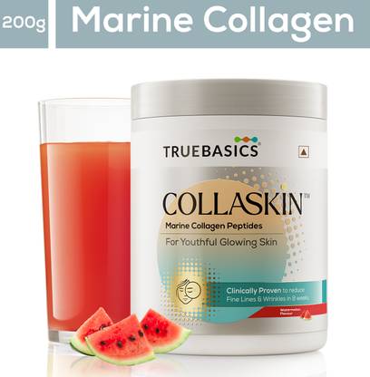 TRUEBASICS CollaSkin, Marine Collagen Peptides for Youthful Glowing Skin, Watermelon