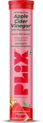 The Plant Fix Plix Apple Cider Vinegar 15 Effervescent Tablets Watermelon Flavour with Vitamin B12