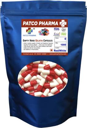 PATCO PHARMA RAW MATERIALS & EQIPMENTS Size 0 Red/White Empty Gelatin Pill/Capsule, Gluten Free, DIY Powder Filling