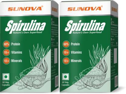 SUNOVA Spirulina Capsules | Nutrient-Rich Superfood | for Immune System, 60 Capsules