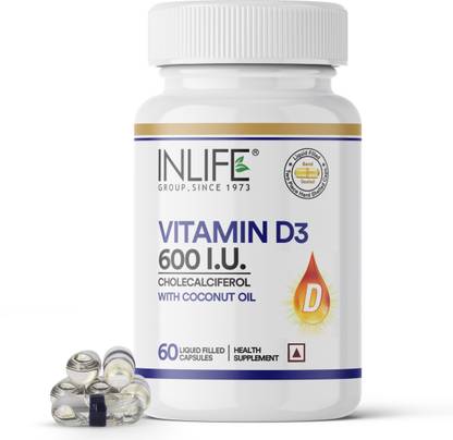INLIFE Vitamin D3 600 IU Cholecalciferol Supplement - 60 Liquid Filled Capsules