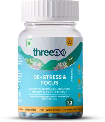 three60 DE-STRESS & FOCUS Tablets | Boosts Focus and Sharpens Memory | 30 Tablets