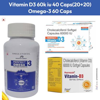 PHARMAZAIN LIFE SCIENCES Omega 3 60Cap & Vitamin D3 60000 iu 40Cap For Heart Bone Skin