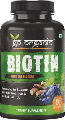 Go Organic Biotin Hair Vitamins With DHT Blocker for good looking Hair, 90 Capsules