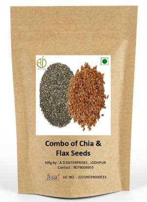 A D FOOD & HERBS A D Food & Herbs Combo of Chia & Flax Seeds Unroasted Natural , High in fibre, Black Chia Seeds, Brown Flax Seeds
