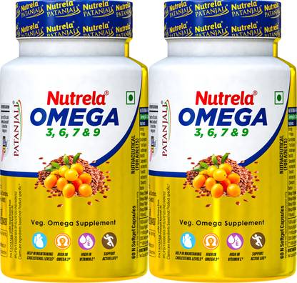NUTRELA Organic Omega 3,6,7&9 Buckthron Oil Veg Soft Gel Capsules By Patanjali