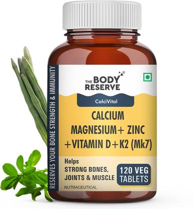 THE BODY RESERVE Calcium Magnesium & Zinc Tablets with Vitamin D, K2, MK7 & B12 For Bone Health