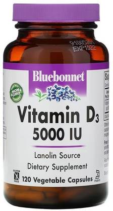 Bluebonnet Nutrition Vitamin D3, 125 mcg (5,000 IU), 120 Vegetable Capsule