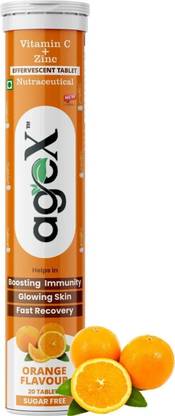 AGE-X Vitamin C 80mg + Zinc 10mg Effervescent | Immunity & Skin | Orange