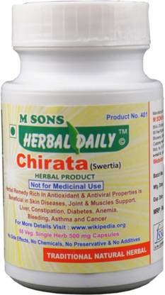 M SONS Herbal daily Chirata 60 Veg. Single herb 500 mg Capsules