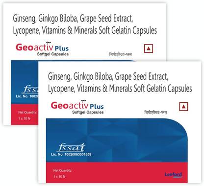 Leeford Geoactiv Plus - with Gingseng & Grape Seed Extract Softgel Capsules | Pack of 2