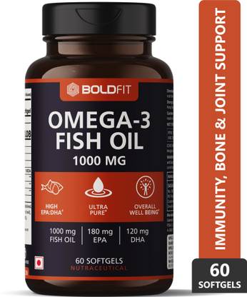 BOLDFIT Omega 3 Fish Oil 1000mg supplements, Supports Heart, Brain, Joints & Skin