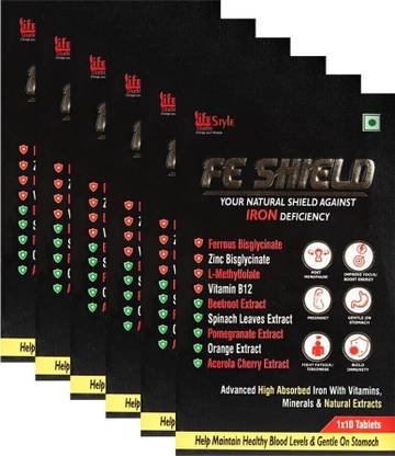 LIFE STYLE STUDIO FE SHIELD Iron Tablets Advanced High absorbed Iron with Vitamins, Minerals