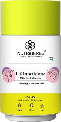 Nutriherbs L-Glutathione Capsule with Vitamin C | for Glowing & Youthful Skin, Hair, Nails