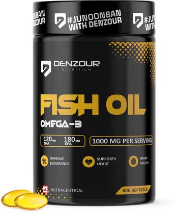 DENZOUR NUTRITION Omega-3 Fish Oil 1000mg | 180mg EPA & 120mg DHA For Muscle, eye & Joint Support
