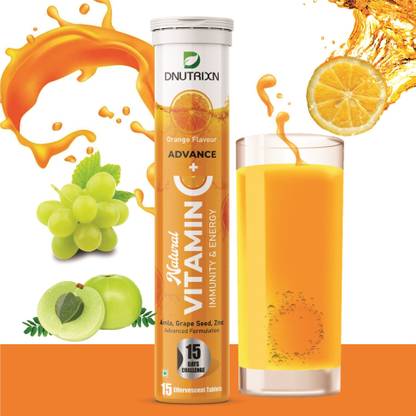 DNUTRIXN Advance Natural Vitamin C+Zinc| Immunity, Energy |Amla,Grape,Orange Effervescent