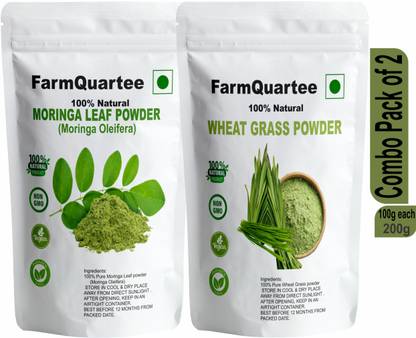 FarmQuartee Moringa and Wheatgrass Powder | Perfect for Smoothies, Drinks, Soup, Salad, Tea